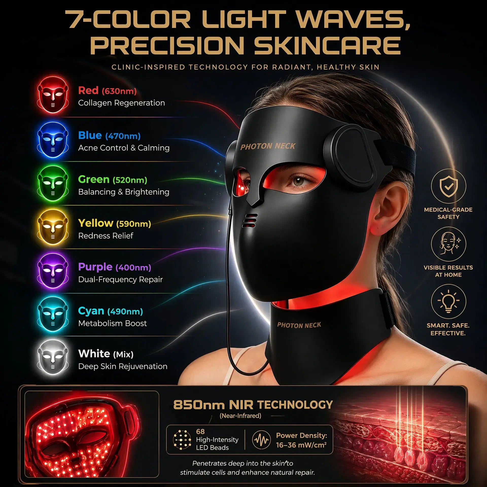 Red Light Therapy 8 Colors LED Face Mask with Neck Silicone Photon Infrared Therapy Mask for Reduce Wrinkle Acne Facial Care from PriceLows™