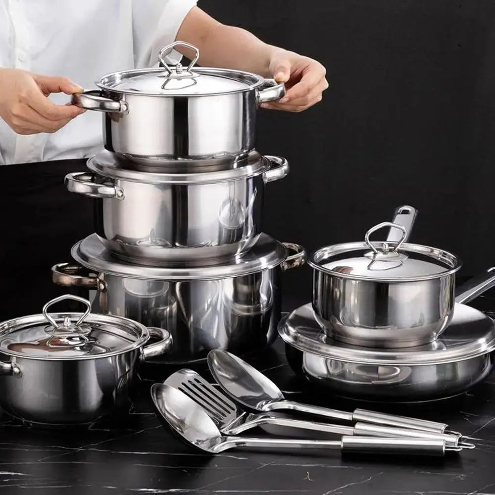 Kitchen Cookware Set: Stainless Steel Pots and Pans with Lids for Home Cooking from PriceLows™