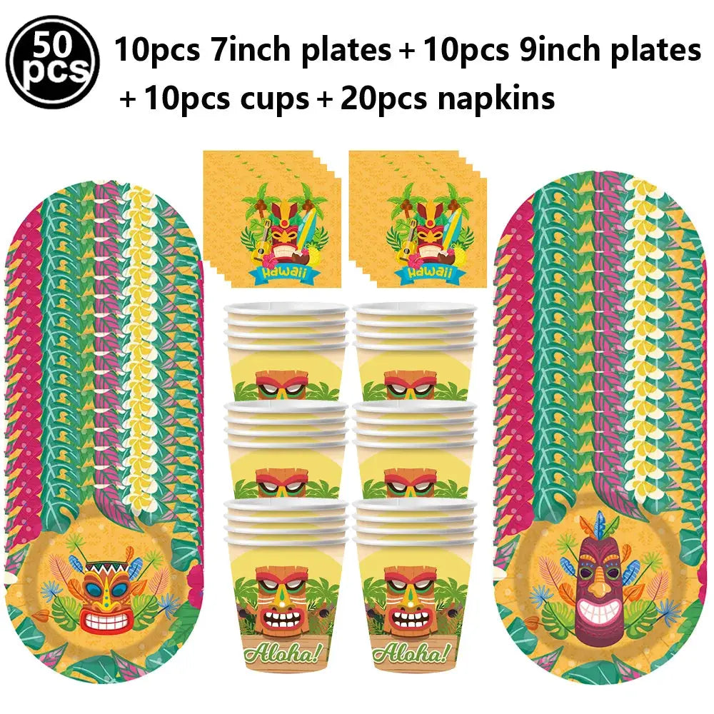 Surf Beach Party Tableware | Paper Plates Napkins Cups | Tattoos And Snack Tray