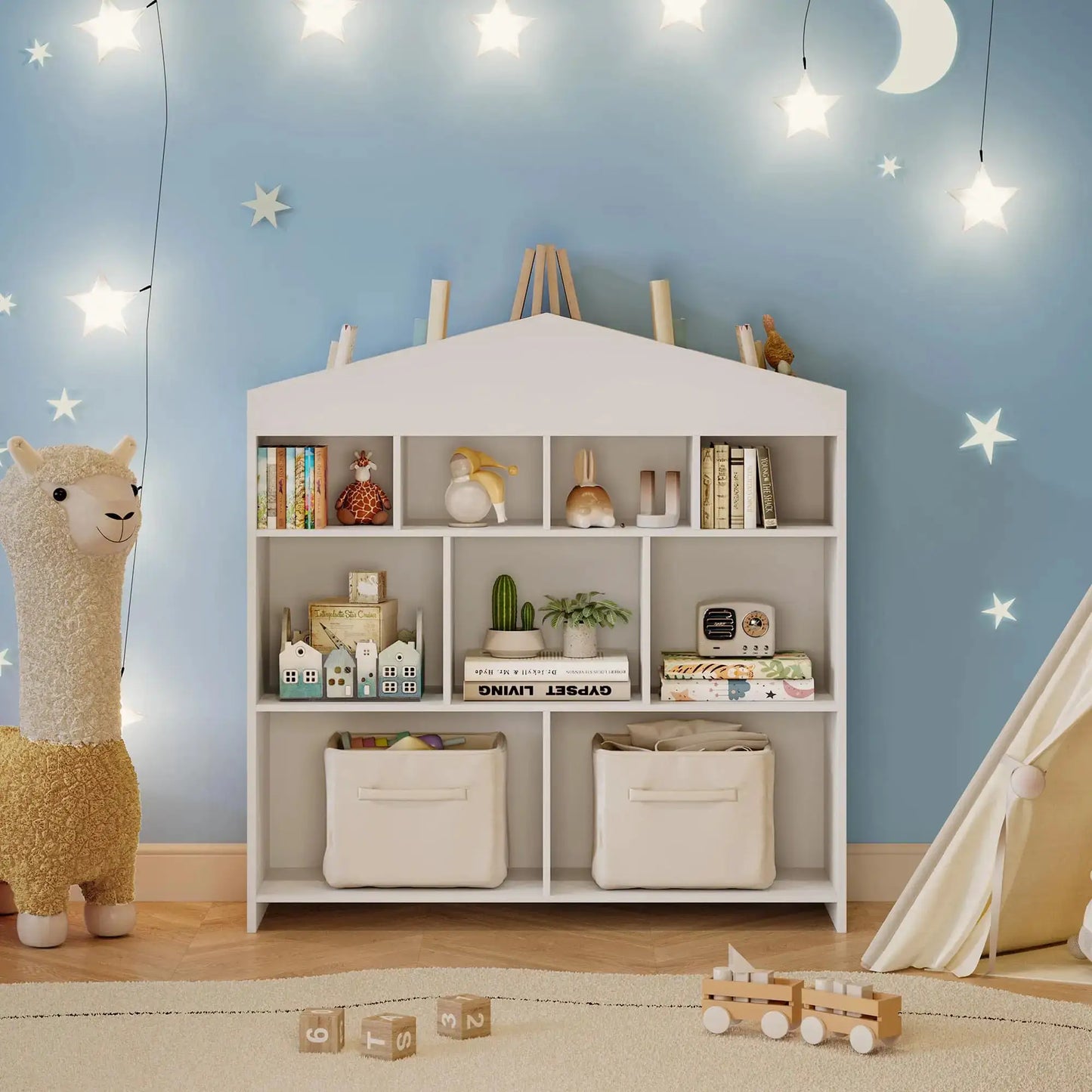 9-Cubby Toy Storage Organizer White Bookcase Toddlers Playhouse Cabinet Shelf for Boys Girls Wooden Storage Toy Shelf for Playro from PriceLows™
