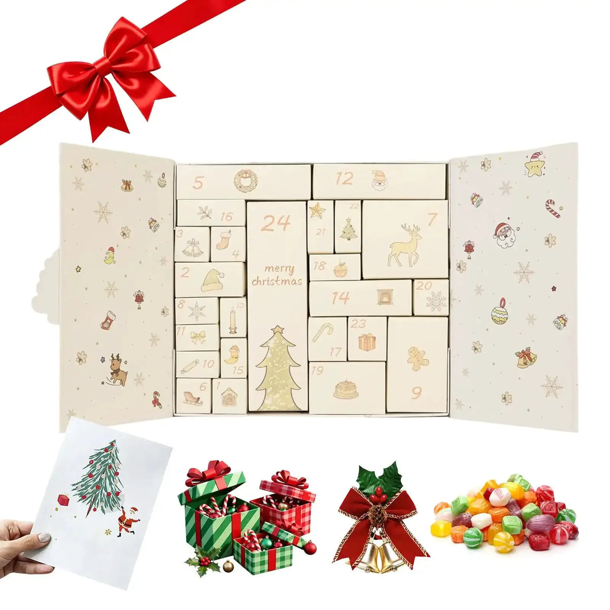 Christmas Count Down Calendar Box | 24 Day Empty Design | Nonwoven Elk Pattern