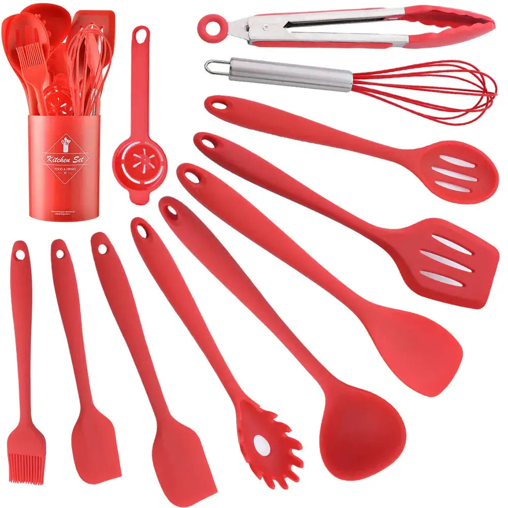 12Pcs Pink Silicone Cooking Utensils Set Non-Stick Pan Baking Tools Kitchenware Spatula Spoon Food Tongs Kitchen Kit with Box from PriceLows™