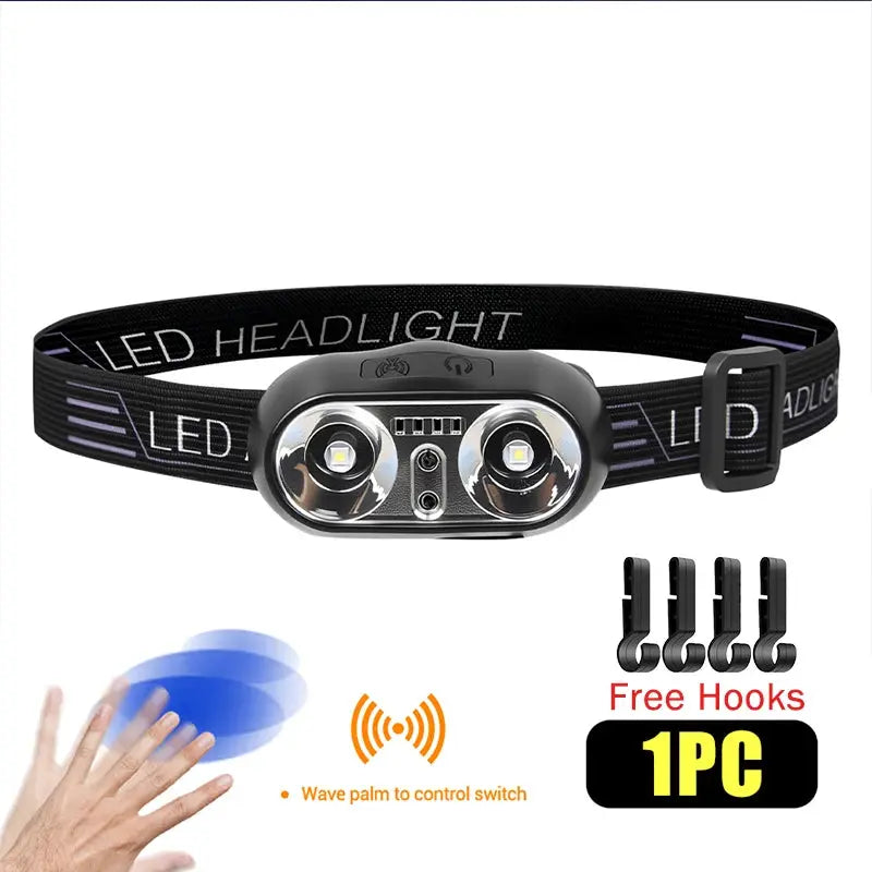 Strong Light Headlamp Portable LED Sensor Headlamp USB Rechargeable Head Flashlight Outdoor Camping Fishing Emergency Lantern from PriceLows™