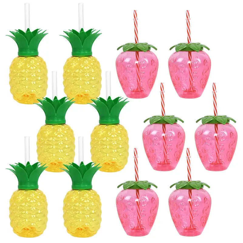 Hawaiian Party Tropical Drink Cup With Straw Pineapple Flamingo Summer Wedding