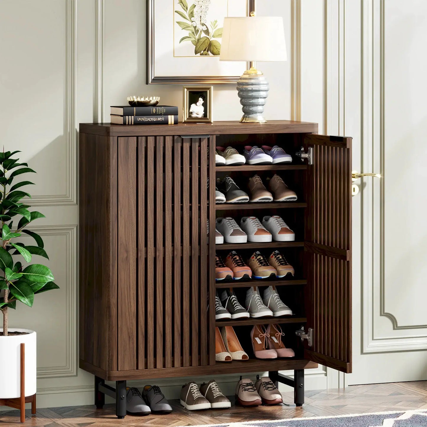 Tribesigns 6-Tier Shoe Cabinet with Shutter Doors, Large Wooden Shoe Organizer Rack with Adjustable Shelves from PriceLows™