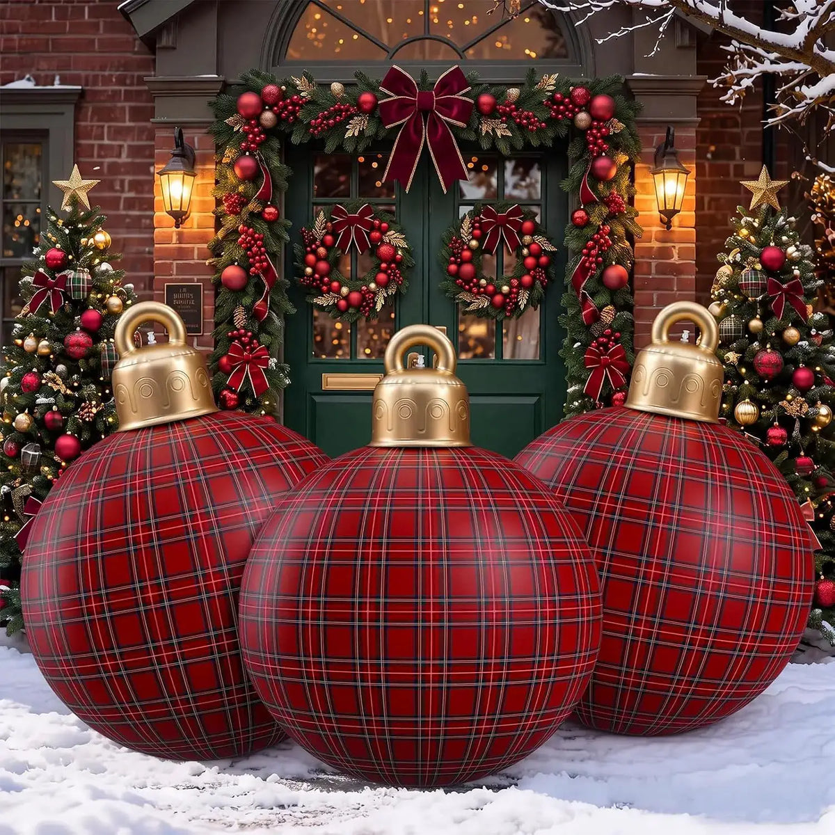 Christmas Inflatable Balls | Set Of 3 | 32 Inch | Tartan Pattern