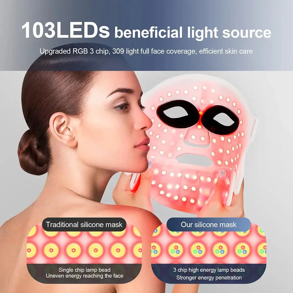 Silicone LED Mask Face With Neck 7 Colors LED Photon Red Light Infrared Therapy Flexible Facial Mask Repair Skin Wireless Use from PriceLows™