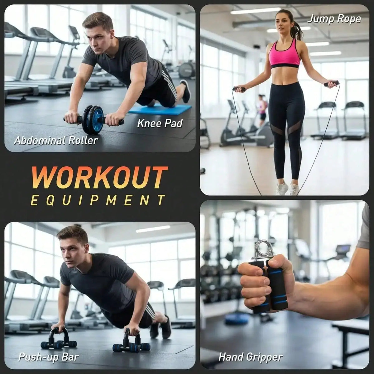 Home Workout Set | 7 Piece With Ab Roller | Push Up Bars