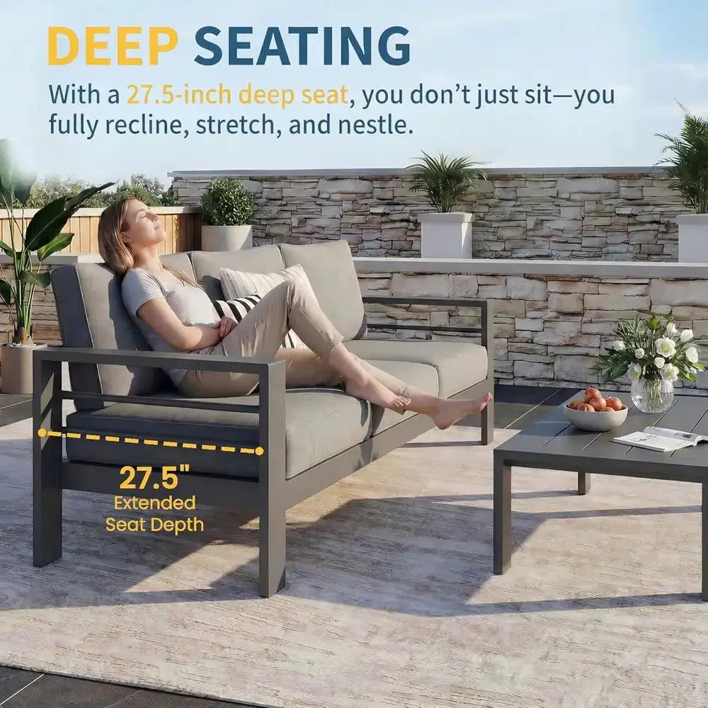 All-Weather Oversized Metal Patio Furniture Set with Deep Seating and Wide Armrests, Gray from PriceLows™