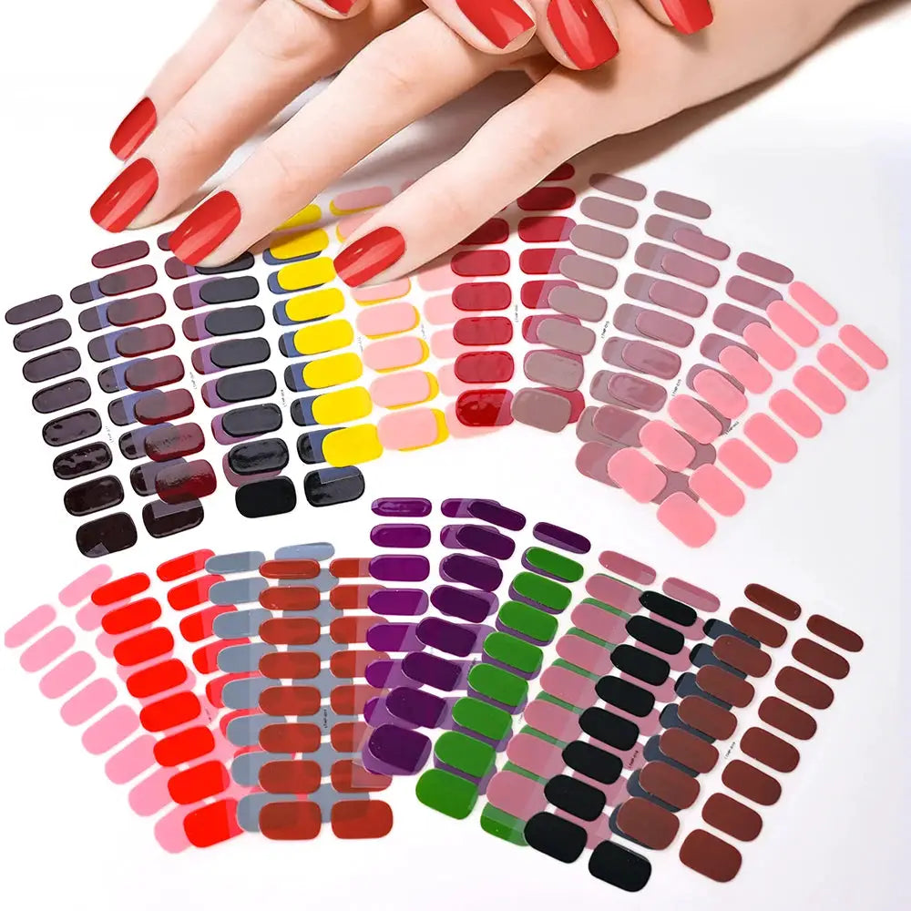 1Pcs Semi-Cured UV Gel Nail Sticker Pure Color Full Cover Waterproof Long-lasting Nail Strips 16Tips DIY Nail Polish Stickers *& from PriceLows™