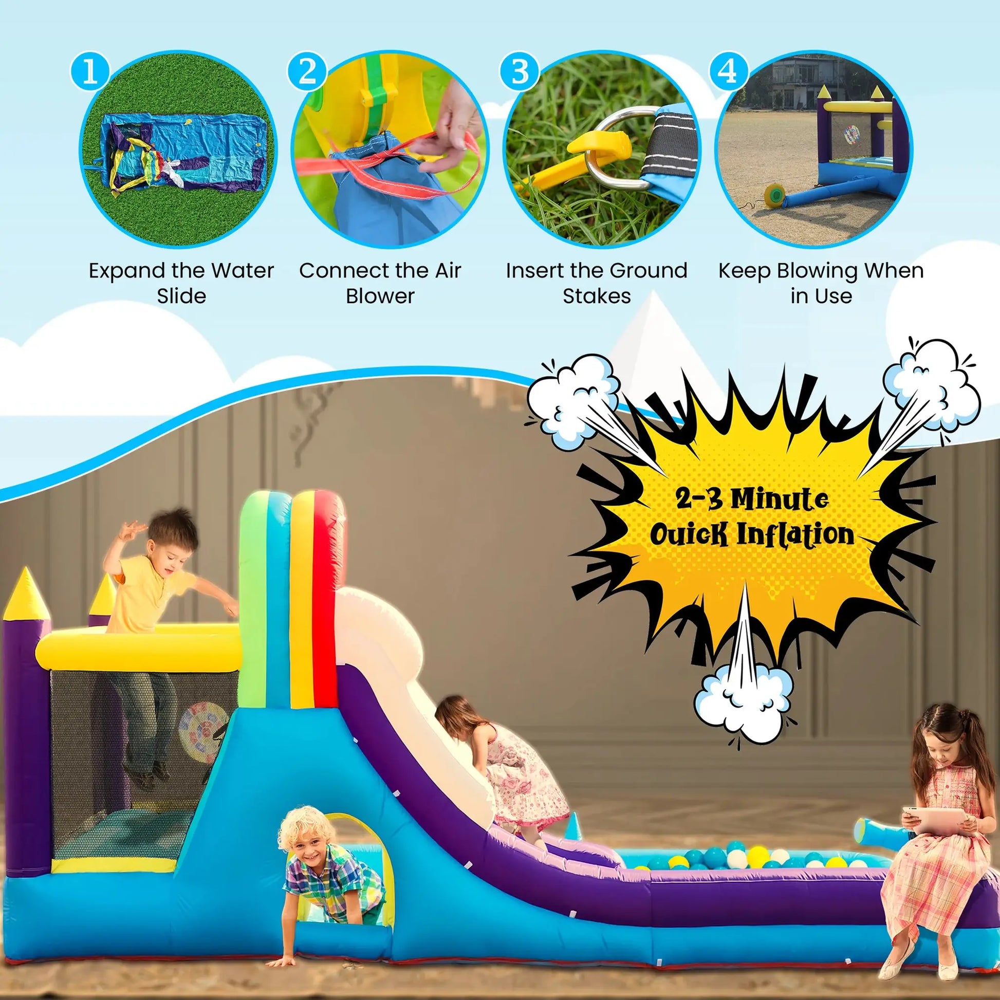 16ft Inflatable Water Slide Bounce House w/ Splash Pool for Kids Backyard Party Commercial children's playground from PriceLows™