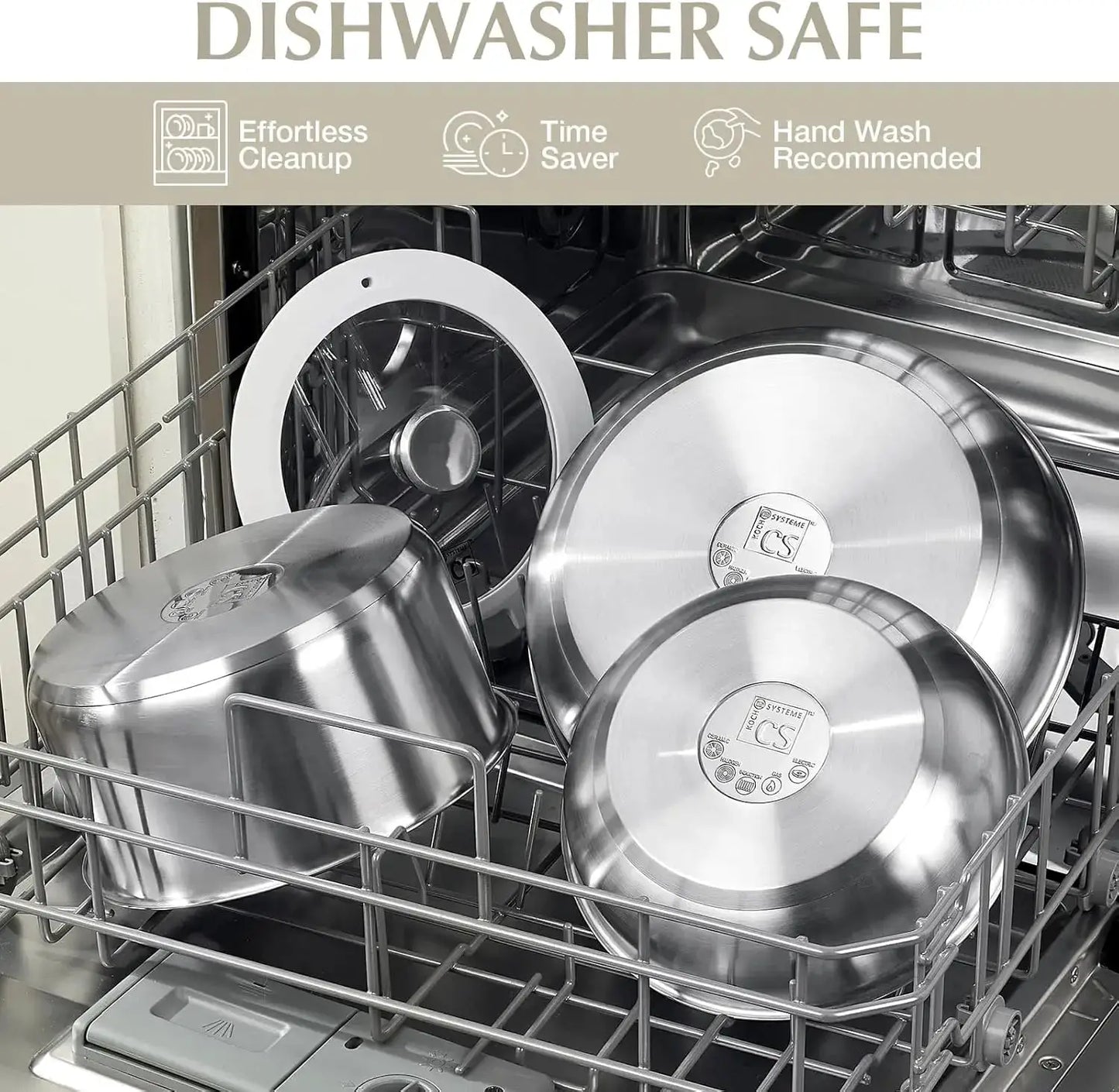 KOCH SYSTEME CS Stainless Steel Pots and Pans Set, 7 Piece Stainless Steel Cookware Set with Detachable Handle from PriceLows™