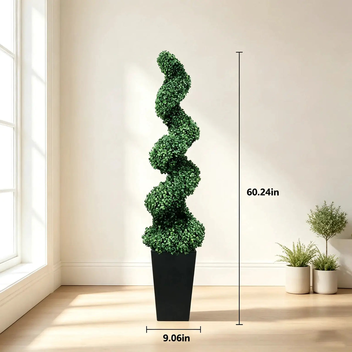 Artificial Boxwood Spiral Topiary | 2 Piece Set | With Planter | 2.6Ft-5.2Ft
