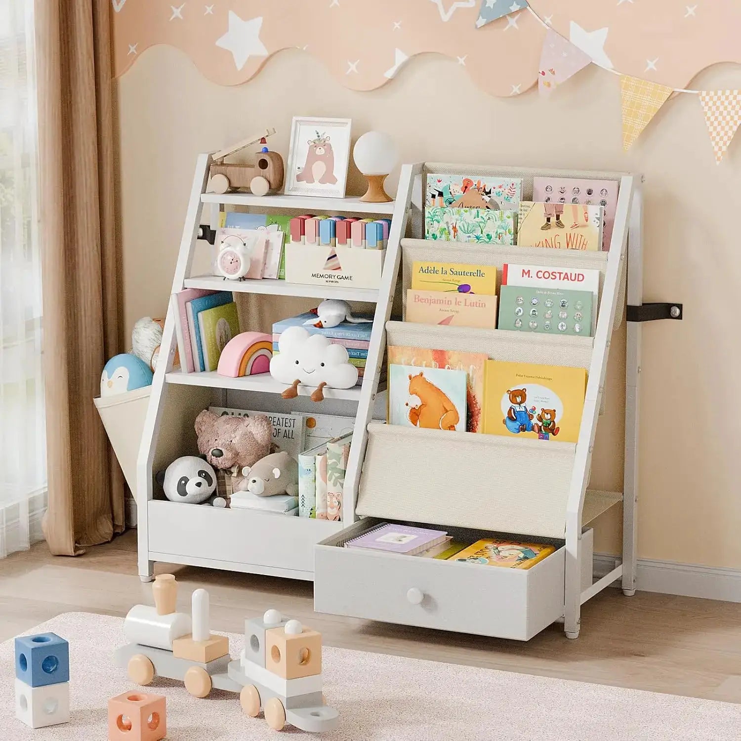 Kids Bookshelf and Toy Storage - Toddler Bookcase for Nursery, White from PriceLows™