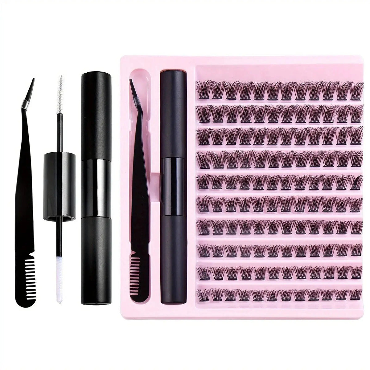 Lash Extension Kit | Waterproof Bond | Synthetic Thick Clusters | 1Cm Length
