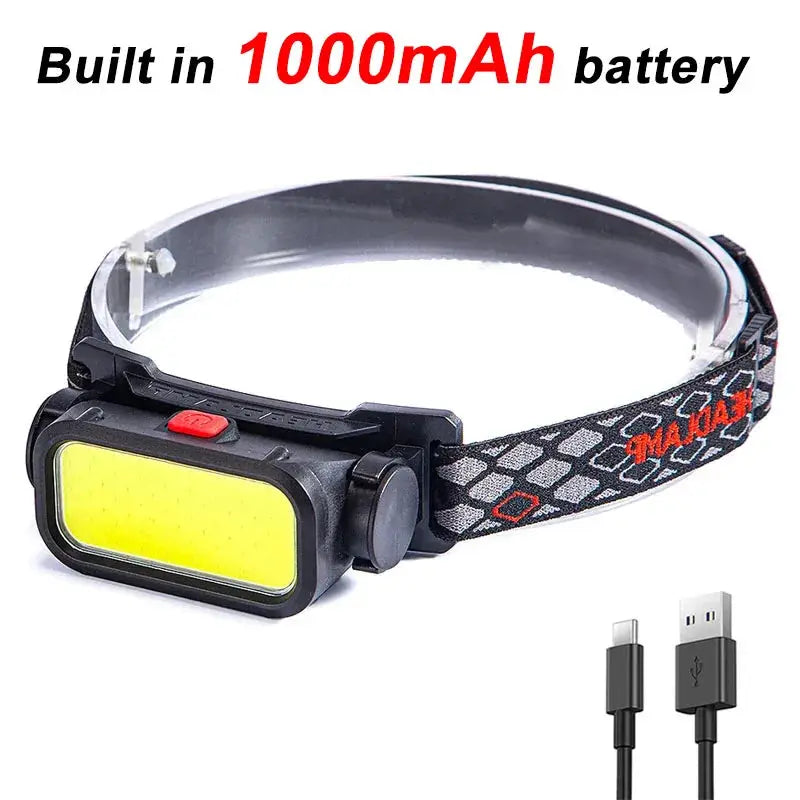 Powerful COB LED Headlamp USB Rechargeable 4 Modes Lighting Head Flashlight With 18650 Built in Battery Camping Fishing Lantern from PriceLows™