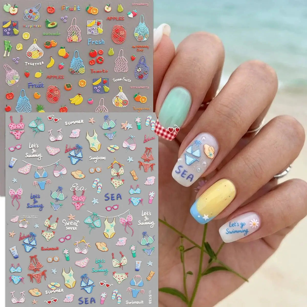 Aurora Ocean Shell Nail Stickers - Summer Beach 3D Relief Sea Star Seahorse Decals - Spring Vacation Nail Tech Supplies from PriceLows™