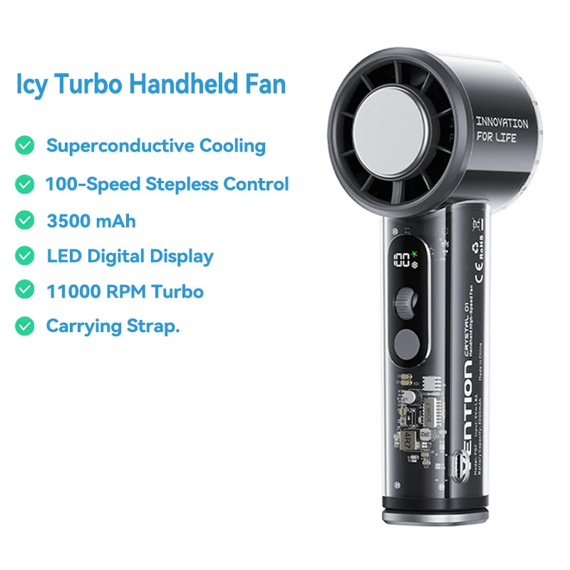 Handheld Fan | 11000 RPM | LED Digital Display | Portable Outdoor