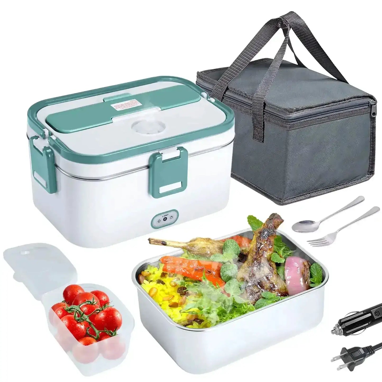 1.8L Electric Lunch Box 60W Food Heated 12V-24V 2-In-1 Portable Food Warmer Heater for Car/Truck/Home Self in-car Heating Box from PriceLows™
