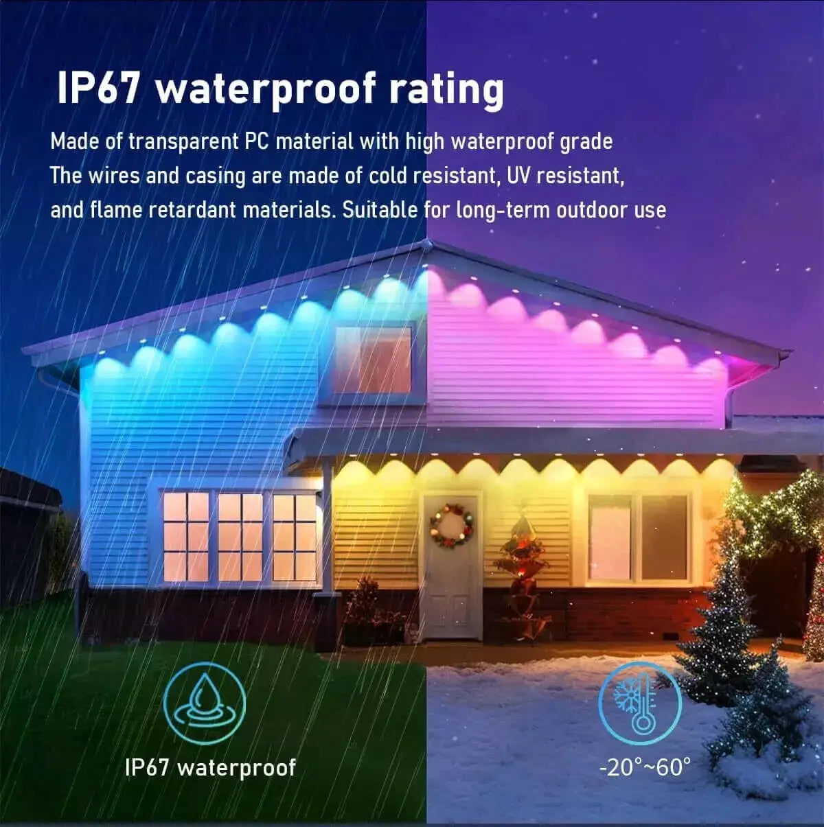 Permanent Outdoor Lights 150FT 90LEDs Smart RGBIC Eaves Lights Scene Modes IP67 Waterproof for Halloween Christmas Decorations from PriceLows™
