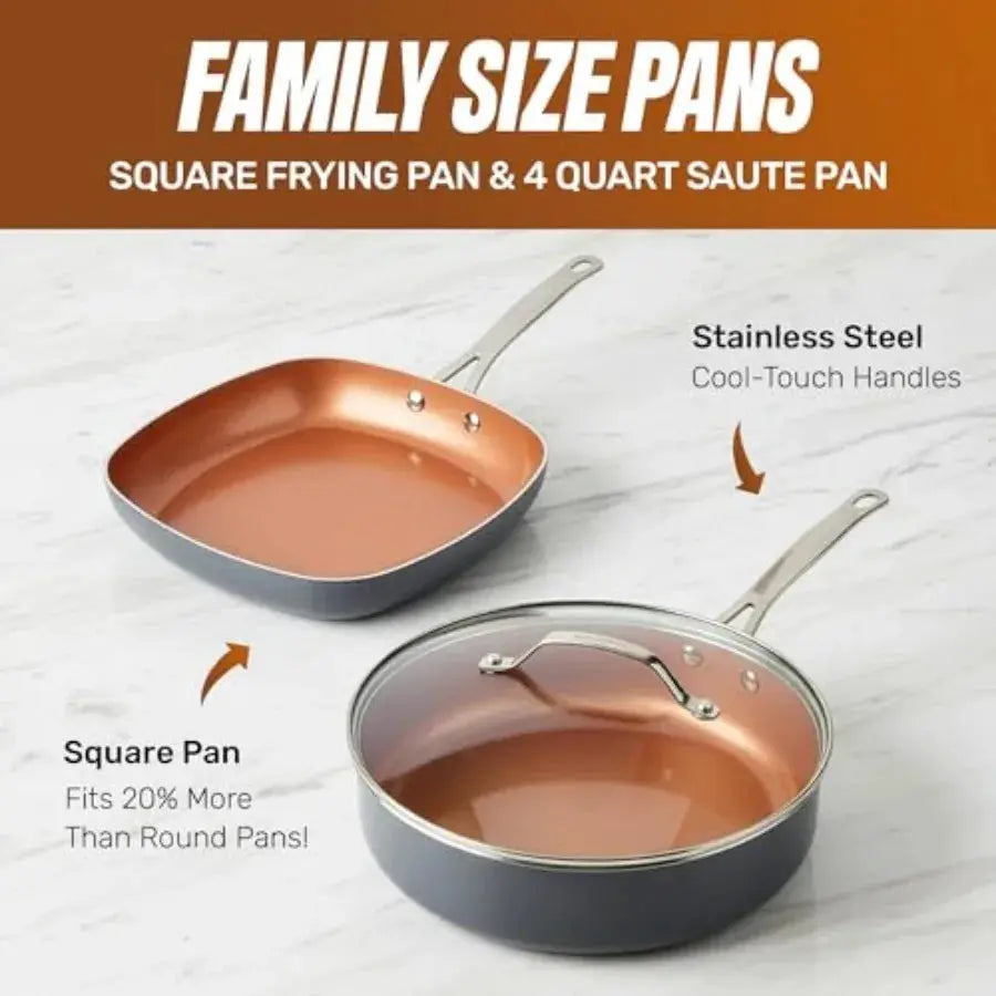 20 Pc Ceramic Cookware Set, Copper Pots and Pans Set Non Stick with Bakeware, Cooking Utensils, and Steamer, Oven and Dishwashe from PriceLows™