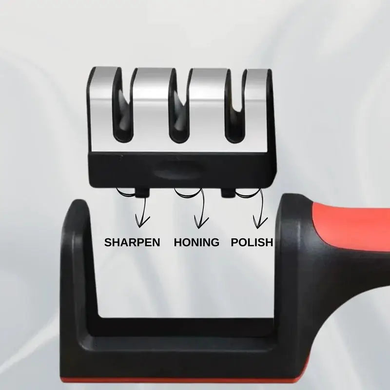 Kitchen 3-Stage Tungsten Carbide Knife Sharpener, Ergonomic Handle, Quick Sharpening Tool, Red & Black from PriceLows™
