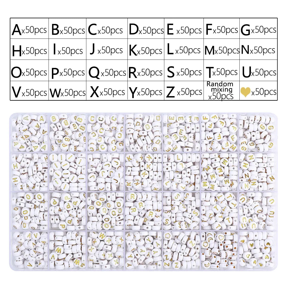 Acrylic Alphabet Beads | 6x6/4x7mm | Heart Shape | DIY Craft Kit