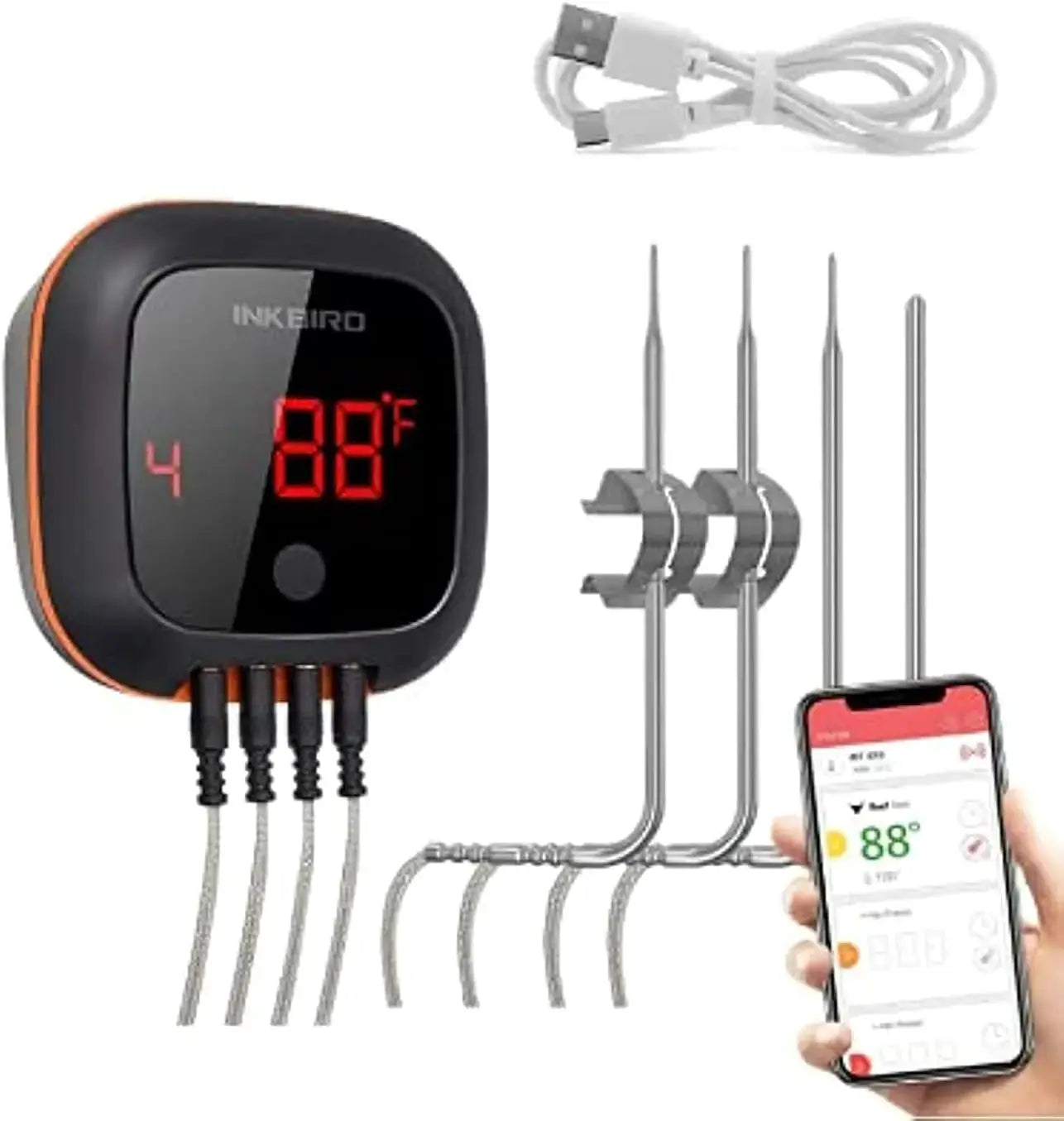 Wireless Bluetooth Meat Thermometer with 4 Probes, 150ft Range, BBQ Grill Smoker Oven Cooking from PriceLows™