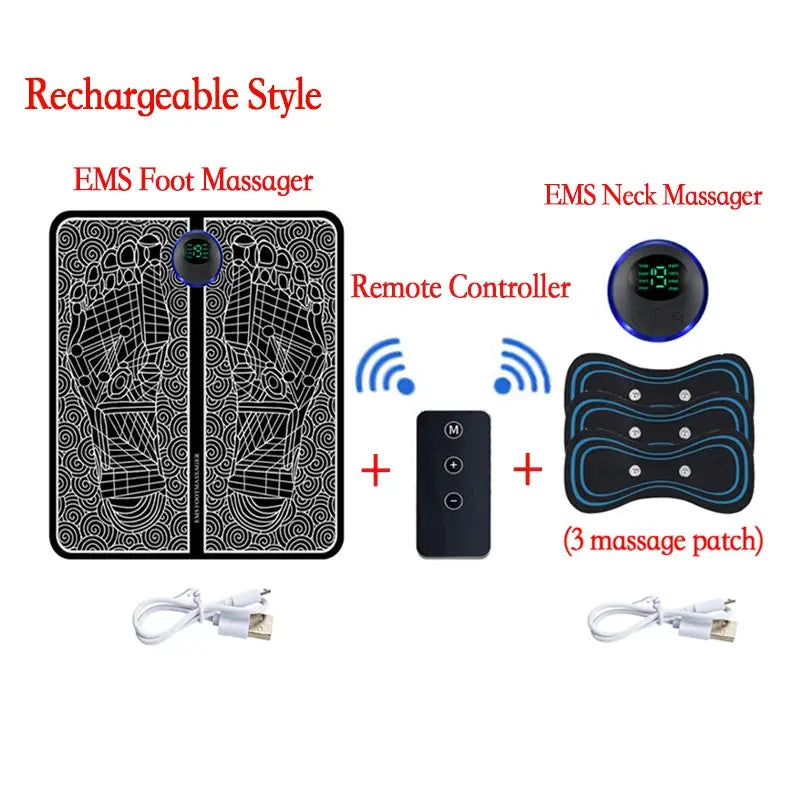 EMS Foot Massager Mat | 8 Modes 19 Levels | Rechargeable USB | Remote Controlled