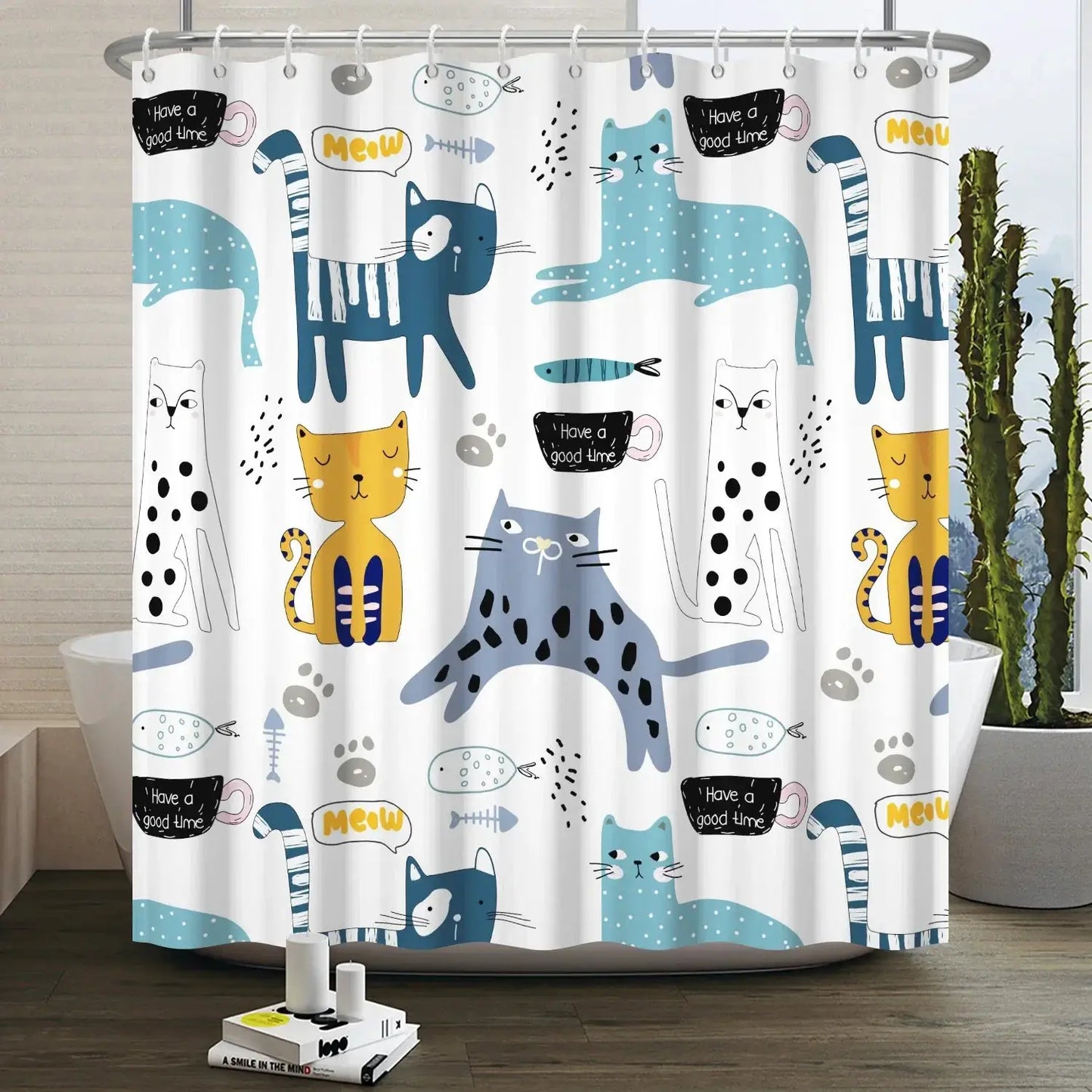 Cartoon Cat Shower Curtain Funny Animal Cute Cat Dog Kids Print Waterproof Bath Bathroom Shower Curtains Decoration with Hooks from PriceLows™