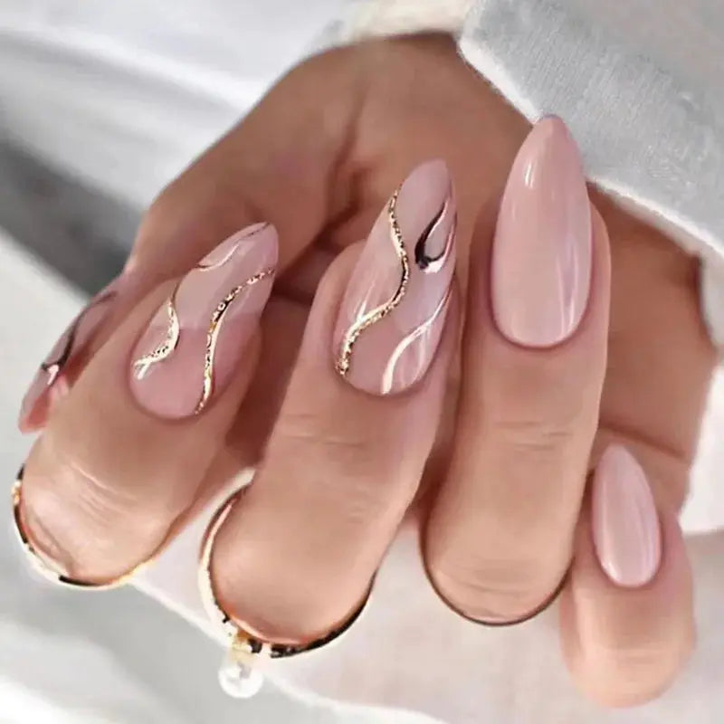 Almond Press On Nails | Acrylic Finish | Pearl Flower Design | 24 Piece Set
