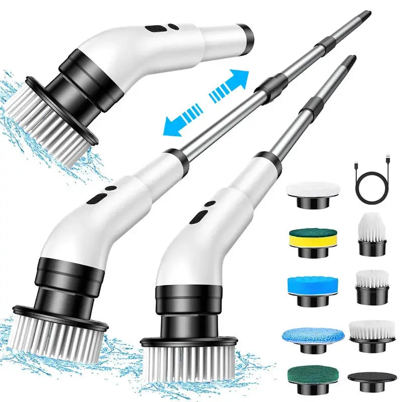 Cordless Spin Scrubber | 9 Brush Heads | Telescoping Handle | Shower Kit