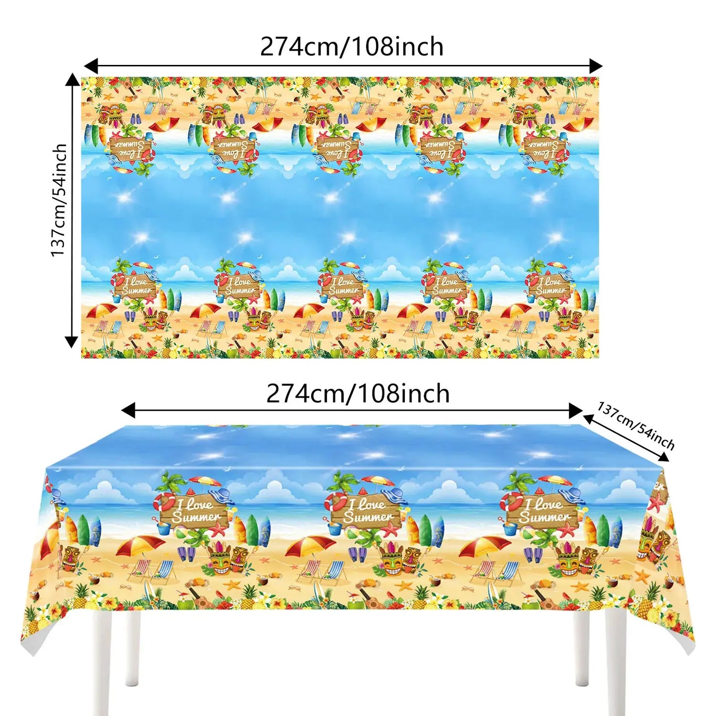 Summer Beach Party Tableware Set | Paper Plates Cups Napkins With Tablecloth