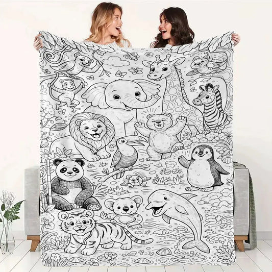 Throw Blanket | Coloring Book Jungle Ocean Line Art | 100% Polyester | One Size from PriceLows™