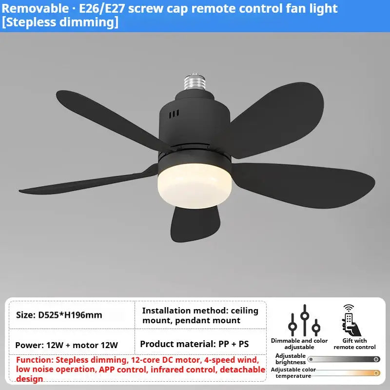 Ceiling Fan | E27 Base Remote 4 Speeds | Bulb Included | 52.5cm Diameter