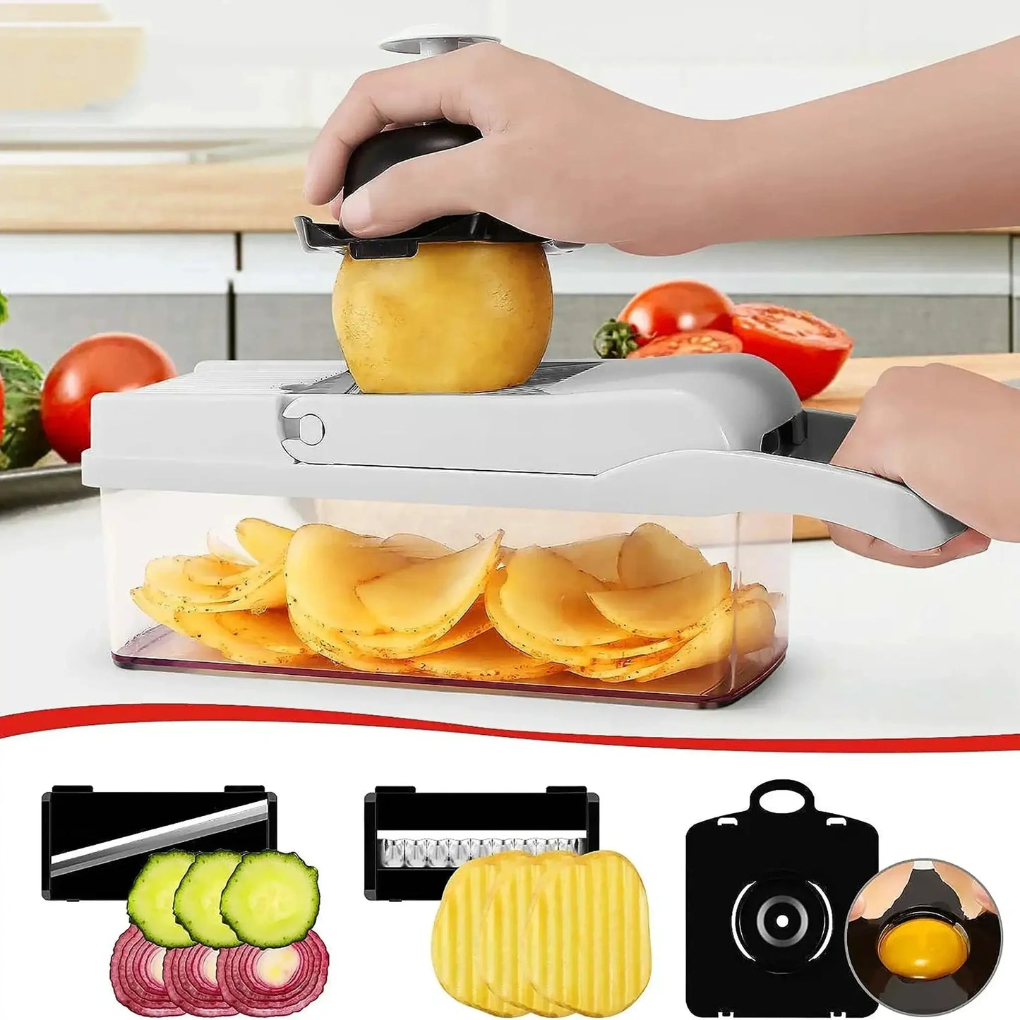 Vegetable Chopper | 15 Piece Set | Stainless Steel Blades | Detachable