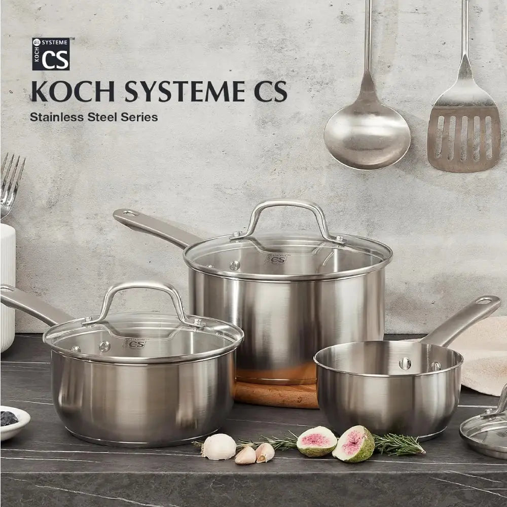 KOCH SYSTEME CS Stainless Steel Saucepan Set, 1QT & 2QT & 3QT Sauce Pan, Stainless Steel Pot Set 6 Piece, Induction Saucepans from PriceLows™