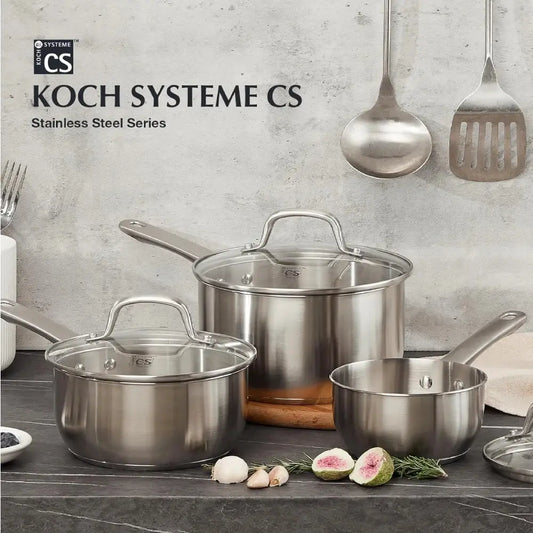 KOCH SYSTEME CS Stainless Steel Saucepan Set, 1QT & 2QT & 3QT Sauce Pan, Stainless Steel Pot Set 6 Piece, Induction Saucepans from PriceLows™