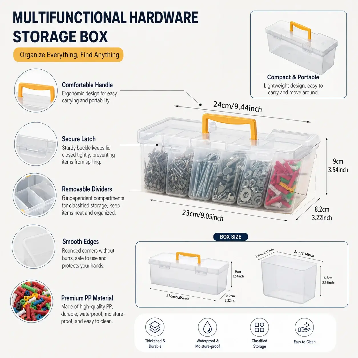 7-in-1 Portable Hardware Storage Box ,6 Detachable Small Bins,Multifunctional Organizer for Screws,Nuts & Household Small Parts from PriceLows™