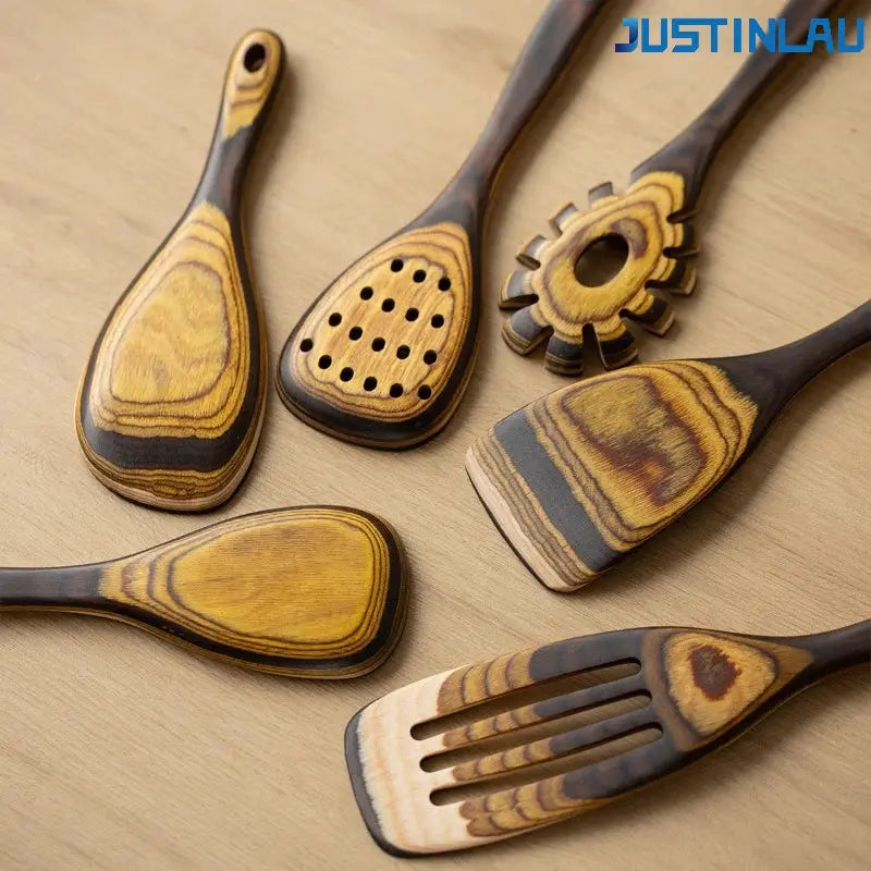 Wooden Kitchen Utensils Set | Heat Resistant | Gradient Color | 6 Piece