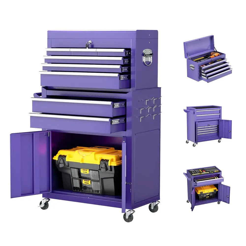 Lockable 8Drawer Rolling Tool Chest amp Cabinet Combo with Black Liner HeavyDuty Steel Garage Tool Box on Wheels Detachable Top from PriceLows™