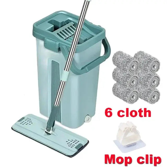 Flat Squeeze Mop with Bucket Hand Free Wringing Floor Cleaning Mop Microfiber Mop Pads Wet or Dry Usage on Hardwood Laminate from PriceLows™