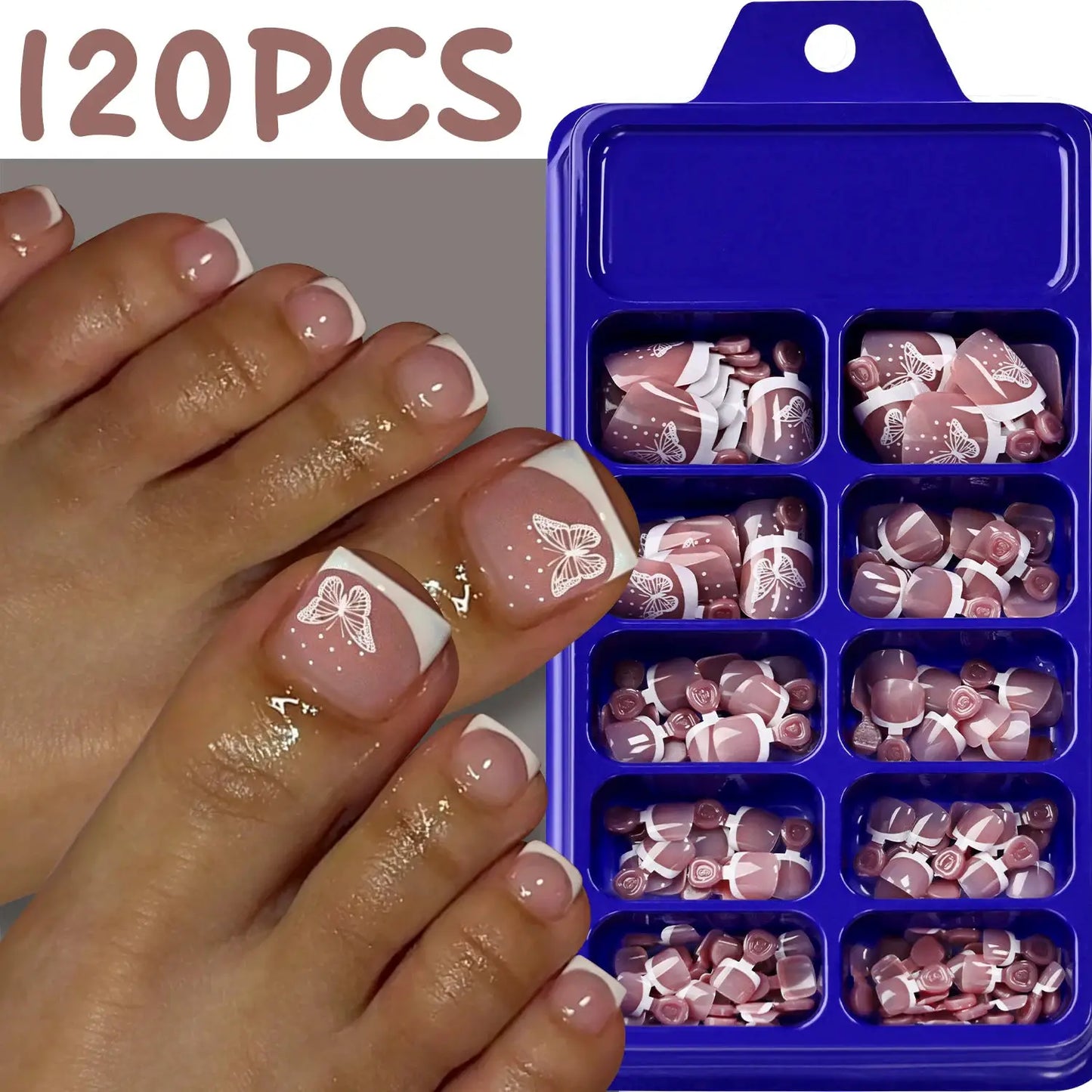 Press On Nails | 120 Piece Set | Nude Pink French Tips | Square Short Length