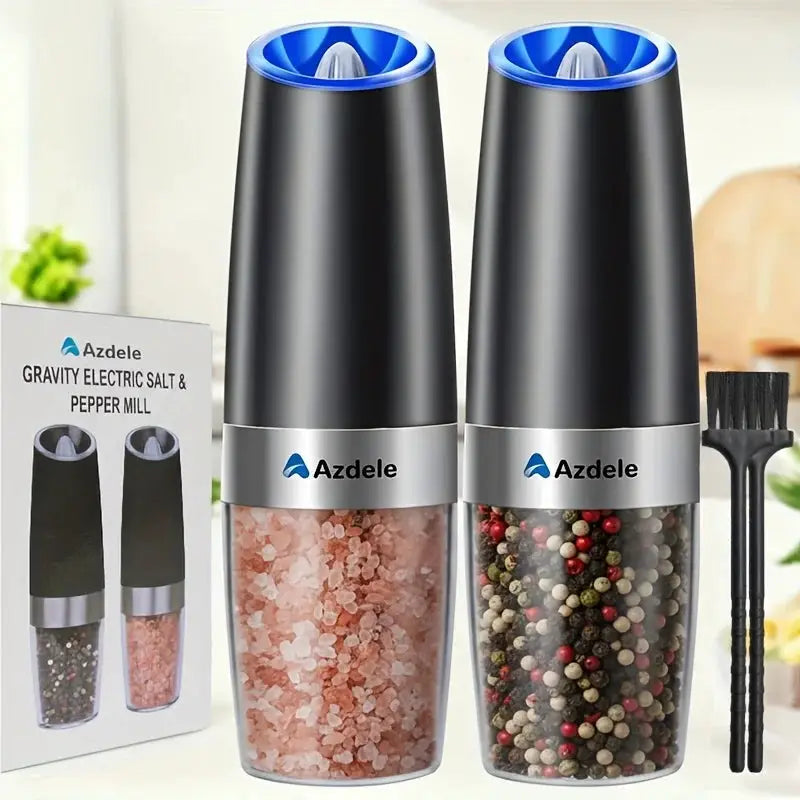 Electric Salt And Pepper Grinder Set | Gravity Sensing | LED | Black 2 Piece