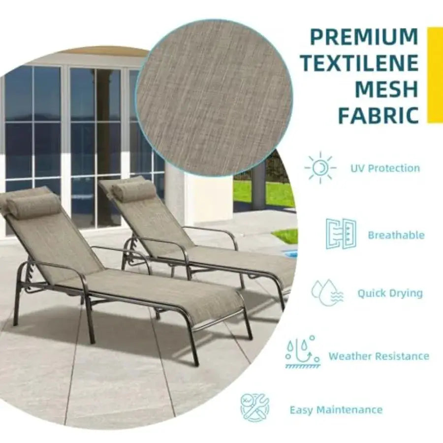 Patio Lounge Chairs Set of 2, All-Weather Waterproof Upgraded Outdoor Pool Chaise Lounge Chairs with Adjustable Backrest for Be from PriceLows™