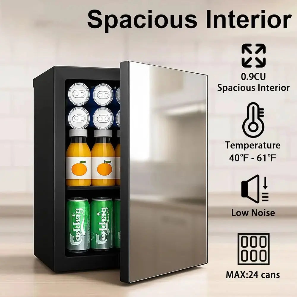 Mini 24-Can Beverage Refrigerator with Mirrored Door and Digital Temp Control, Ideal for Cosmetics, Skincare, Drinks, Bedroom, O from PriceLows™