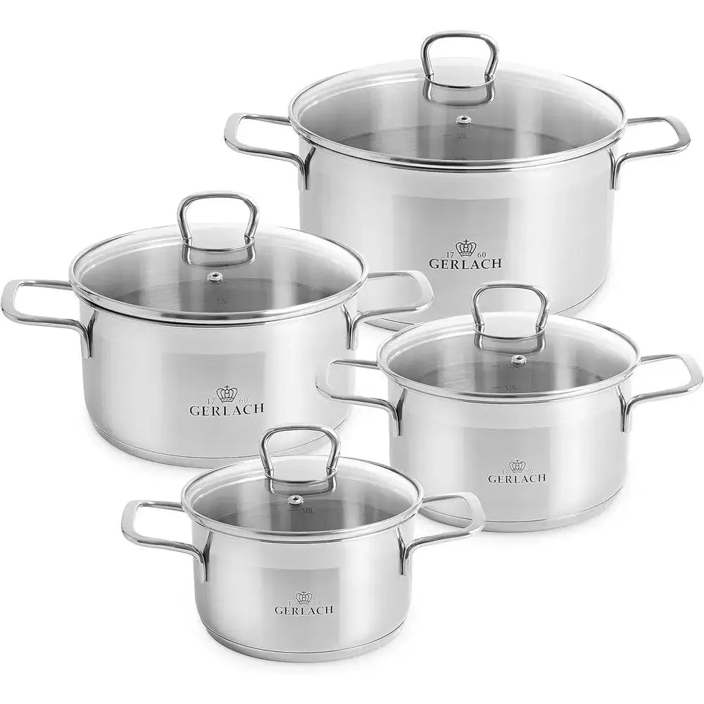 4-Piece Silver Induction-Ready Stainless Steel Saucepan Set from PriceLows™