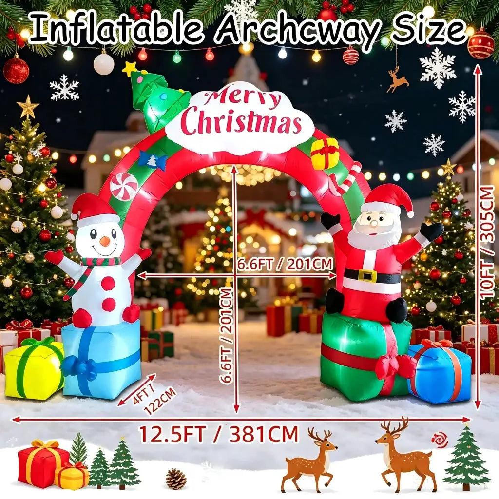 Christmas Inflatable Arch | 12.5 Ft | Built In Lights | Santa Claus