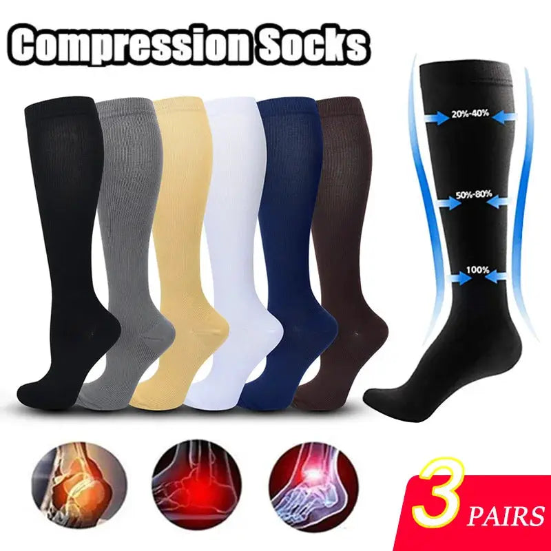 Compression Socks | 15 To 20 Mmhg | Knee High | 3 Pair Pack