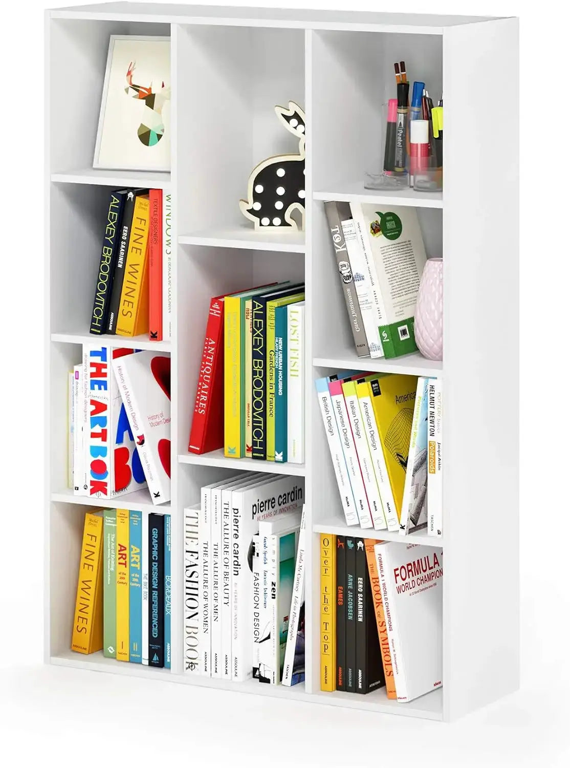 11-Cube Bookshelf, Reversible Bookcase, Open Storage Shelf for Living Room, Bedroom, Home Office, White, Easy Assembly from PriceLows™